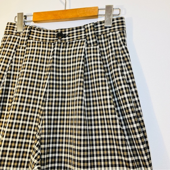 TOPSHOP High Waisted Brown Black Plaid Ankle Trouser Pants | Wide Tapered Leg - Picture 7 of 12